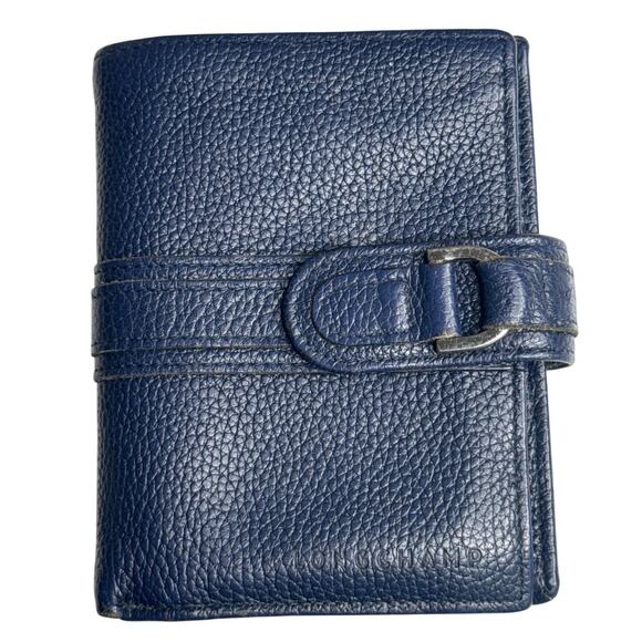 Vintage Longchamp Navy Blue Pebbled Leather Buckle trifold Wallet France - Picture 2 of 14